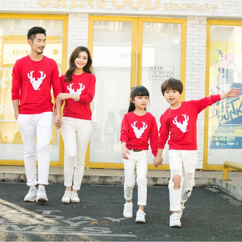 

Family Matching Outfits Christmas Winter Sweater Cute Deer Children Clothing Kid Add Wool Warm Family Clothe YL13