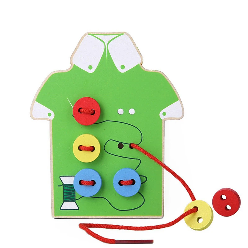 

Montessori Education Wooden 2 Colors Wear The Button Basic & Life Skills Toys Threading Board Beaded Blocks Child Birthday Gift