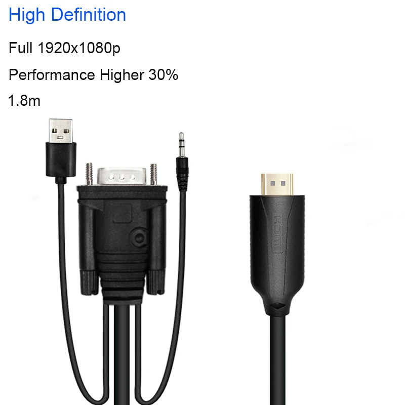 

1,8 м преобразователь из VGA в HDMI с аудиокабелями 1080P для HDTV монитора проектора ПК PS3