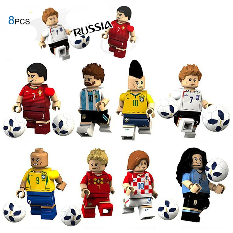 

2018 World Football soccer team figure Ronaldo Lionel Messi Neymar Beckham assembling building blocks toys