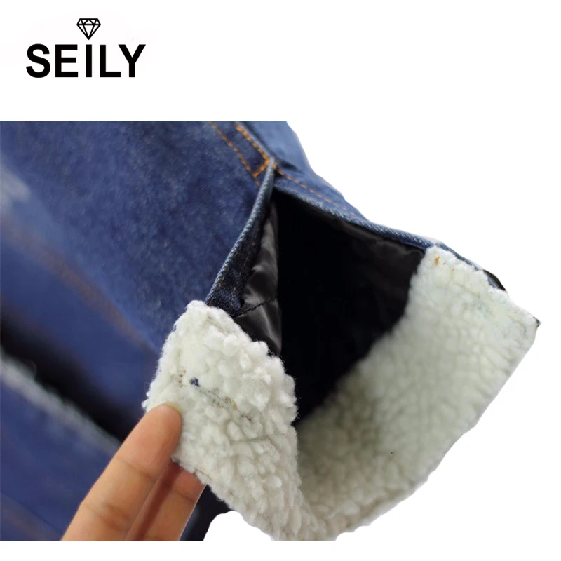 Korean Winter Turn-down Collar Denim Coat Jaqueta Blazer Faux Lamb Wool Fur Long Sleeve Jeans Jacket For Women Com Renda Parka