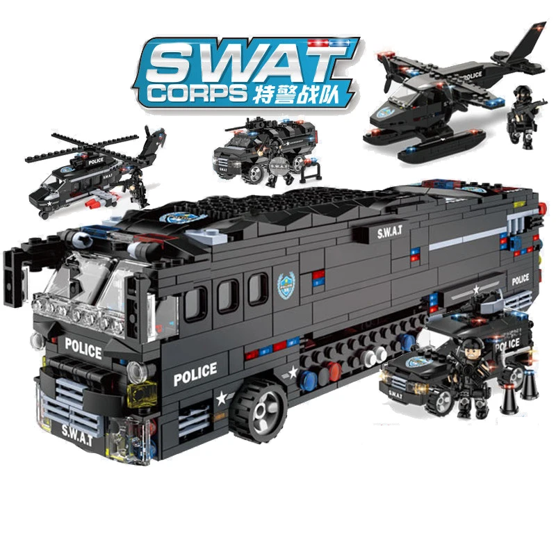 

1092pcs Children's building blocks toy Compatible Legoingly city 6-in-1 mobile combat bus DIY figures Bricks boy gift