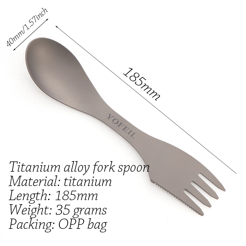 Кемпинг Titanium Ложка Вилка Три в одном Сверхлегкий Titanium Посуда Кемпинг Открытый Spork Открытый Туризм Аксессуары