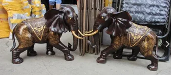 

20" China Copper Feng Shui Bat Elephant Statue Pair
