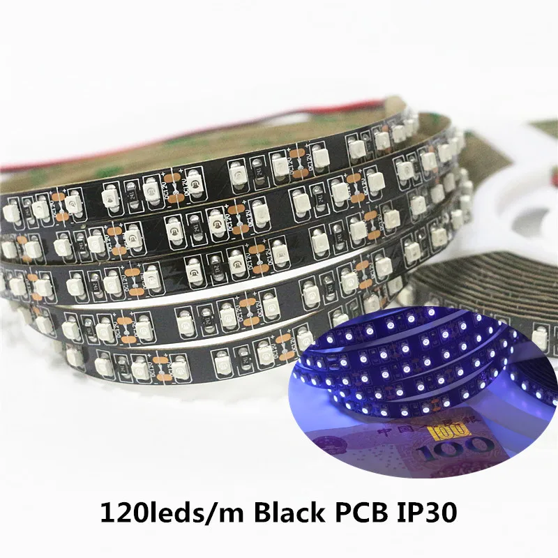 DC12V 3528 SMD led фиолетовый ультрафиолетовый УФ 395-405nm гибкий Светодиодные ленты черный светящаяся лента лампа+ 12 V адаптер питания+ диммер