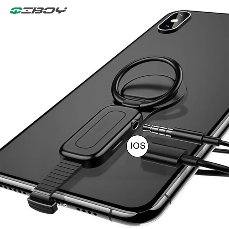 

For iPhone 7 8 To 3.5mm Jack Audio Adapter Finger Ring Holder Fast Charging OTG Lighting Adapter Charger Headphone AUX Connector