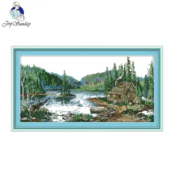 

Joy Sunday Scenery style With lake and hills counted cross stitch christmas stocking kits needlework stitching art home ornament