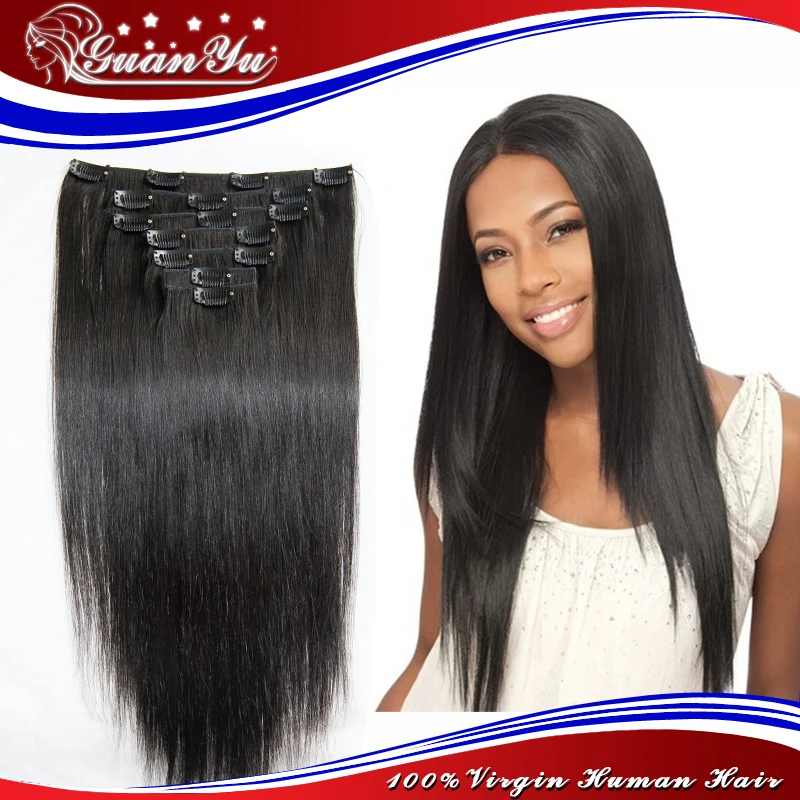 7A Unprocessed Virgin Indian Clip In Human Hair Extensions 1B Straight