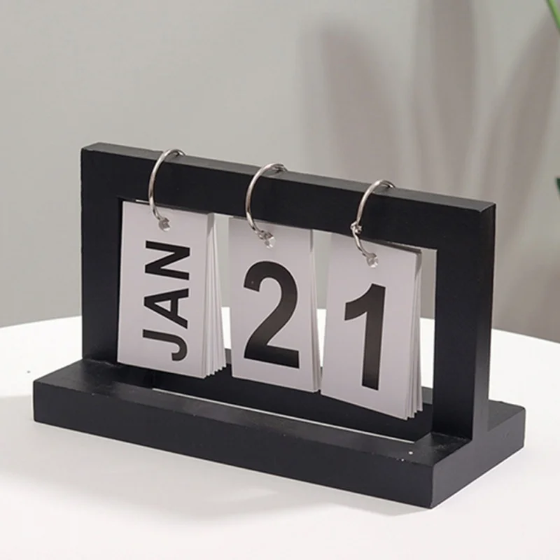 Vintage Wooden Perpetual Desk Calendar Block Planner Permanent Desktop 