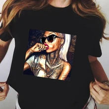 Летняя мода размера плюс черная футболка короткий рукав Harajuku футболка мягкая женская футболка Черная Девушка Волшебная готическая одежда