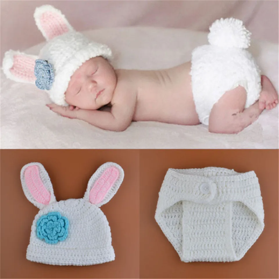 Милый дизайн кролика, реквизит для фотографии для маленьких девочек, вязаная шапка и пеленки, комплект для новорожденных детей 0-10 м, 1 комплект, MZS-15032