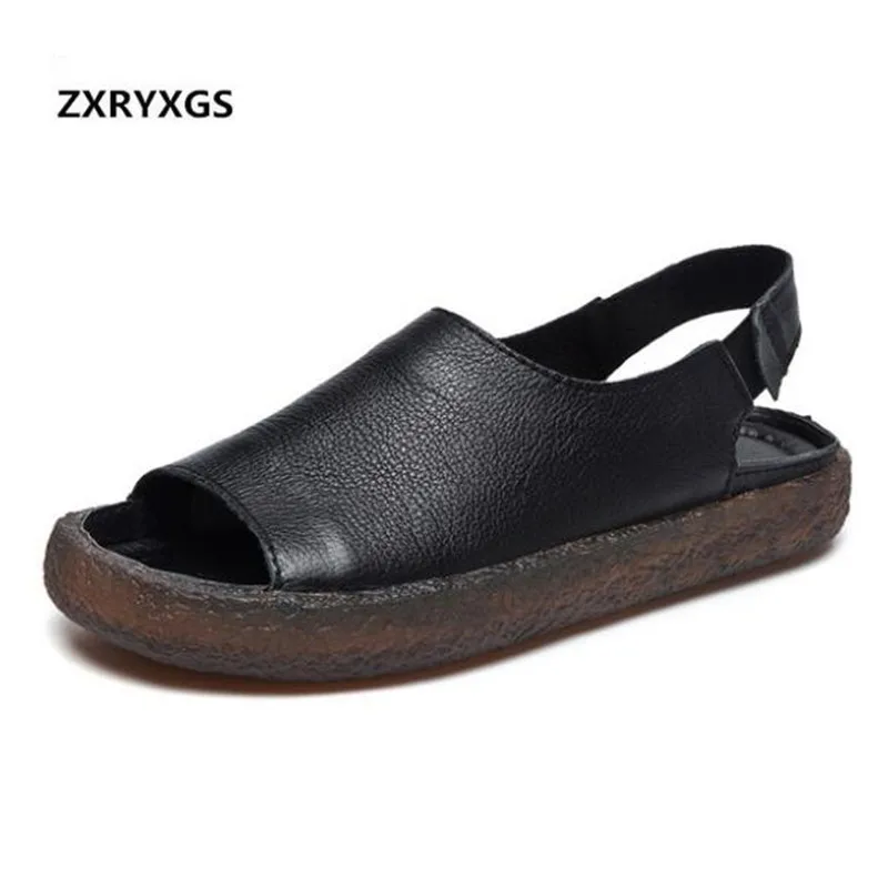 

2022 Summer New Fashion Cowhide Leather Shoes Sandals Women Flats Comfort Soft Women Sandals Non-slip Breathable Fashion Shoes