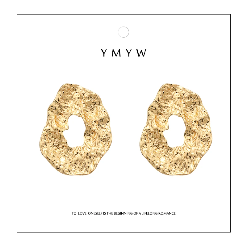 

YMYW Zinc Alloy Simple Round Stud Earrings Gold Color Irregular Circle Punk Charms Statement Women Party Oorbellen Voor Vrouwen