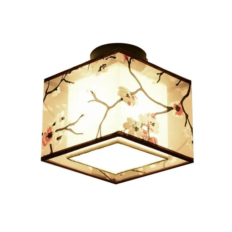 

Traditional Vintage Ceiling Light Chinese Style 110V-220V Voltage Living Lights Fabric Shade Ceiling Lamp Home Decor Fixture S30