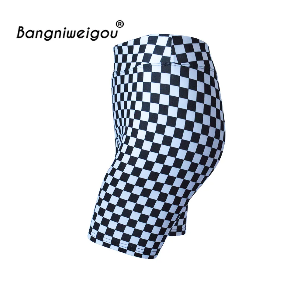 Bangniweigou Checkerboard Biker Shorts Sexy Hip Wrap Skinny Fitness Bottoms Women Gym Workout Black White Shorts