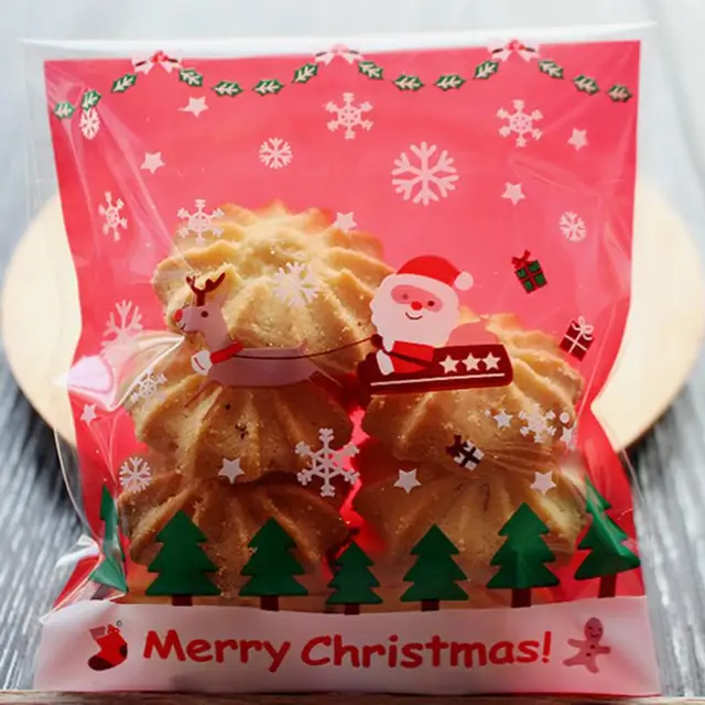 100PCS Cookies Baking Gift Bags 10*10cm Christmas Plastic Food