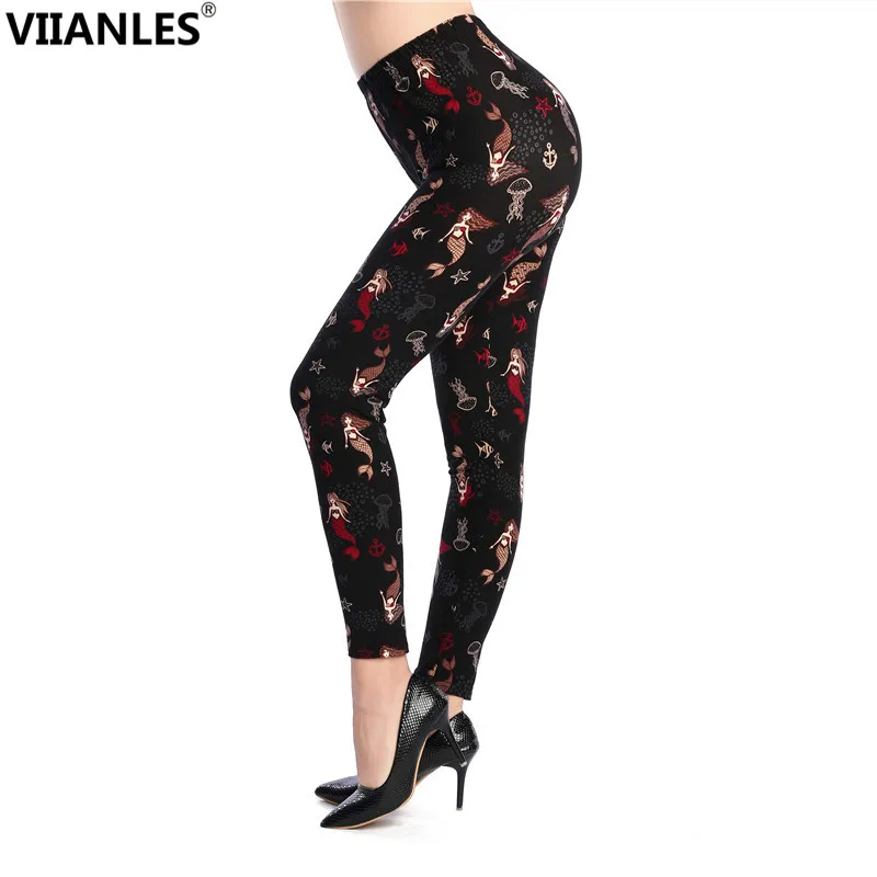 

VIIANLES New Women Print Leggings High Waist Trousers Women Sportwear Black Fitness Leggins Female Clothing Sporting Leggings