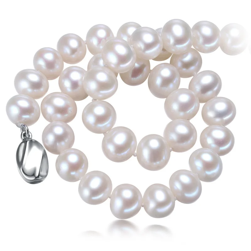 

2020 New 8-9mm White Round Freshwater Pearl Necklace Chain Right Circle Natural Clavicle Chain Bright 925 Sterling Silver Gift