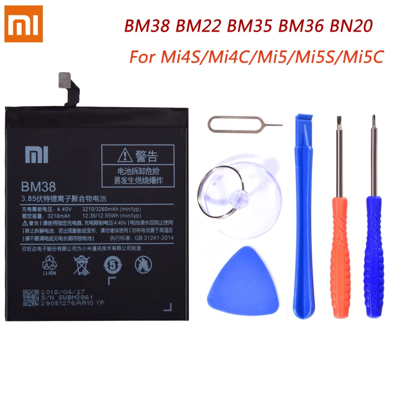

BM38 BM22 BM35 BM36 BN20 For Xiaomi Mi 4S 4C 5 5S 5C Mi4s Mi4c Mi5 Mi5s Mi5c Replacement Phone Battery Lithium Polymer Bateria