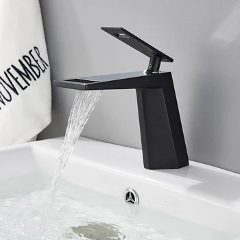 

Solid Brass Bathroom Basin Faucet Matt Black/Black Bronze Vanity Sink Mixer Tap Deck Mounted Hot and Cold Water