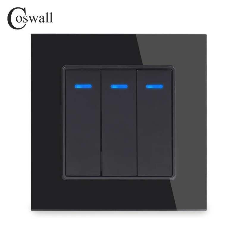 Панель Coswall из хрустального закаленного стекла 3 клавиши 1 канал переключатель