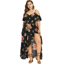 Women Summer Plus Size 5XL Cold Shoulder Floral Overlap Dress Spaghetti Strap Half Sleeves Floral Print Beach Dress Robe Vestido цена Women Summer Plus Size 5XL Cold Shoulder Floral Overlap Dress Spaghetti Strap Half Sleeves Floral Print Beach Dress Robe Vestido цены онлайн