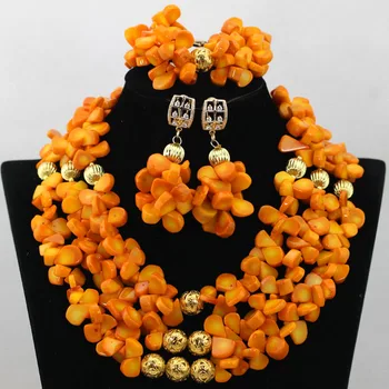 

2017 New Orange Coral Beads African Wedding Jewelry Set Nigerian Women Necklace Bridal Jewellery Sets Free Shipping ABK101