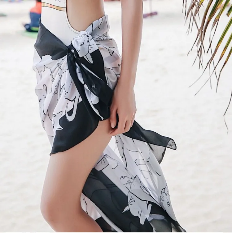 

New Korea Scarves New Sexy Summer Swimwear Beach Cover Up Pareo Sarongs Bikini silk cat Scarf Tunic Wraps