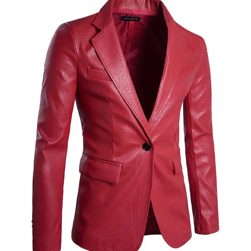 

Men's Blazer Jacket Men Soft PU Leather High Quality single button Jackets top Coat men's suit Brand clothes
