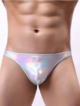 

Mens Micro Bikini Briefs Sexy Short Underwear Shiny PU Leather G-strings Bulge Pouch Thongs One-piece Swimsuit Panties Bright