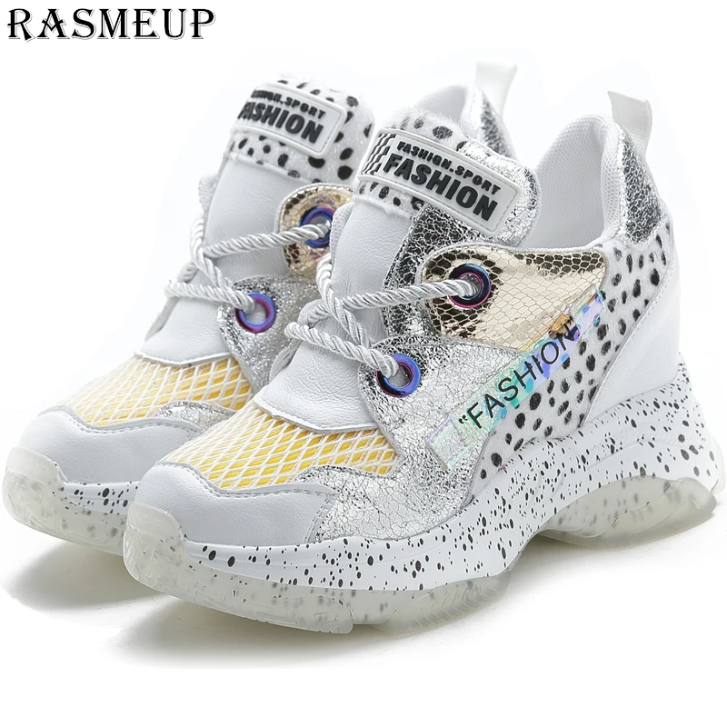 

RASMEUP Breathable Women Chunky Street Sneakers Thick Soled Increased Women's Sneaker 2019 Woman Shoes Lady Footwear