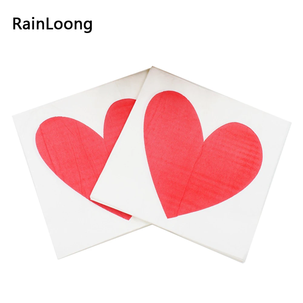

[RainLoong] Wedding Red Love Paper Napkins Event & Party Supplies Tissue Printed Napkin Supply Party 33CM*33cm 20pcs/pack/lot