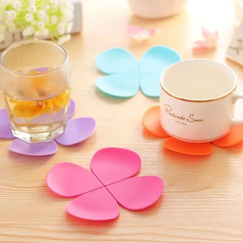 

4 Pcs Flower Shaped Silicone Cup Mat & Pads Tea Placemat Coaster Sets Special Creative Mats