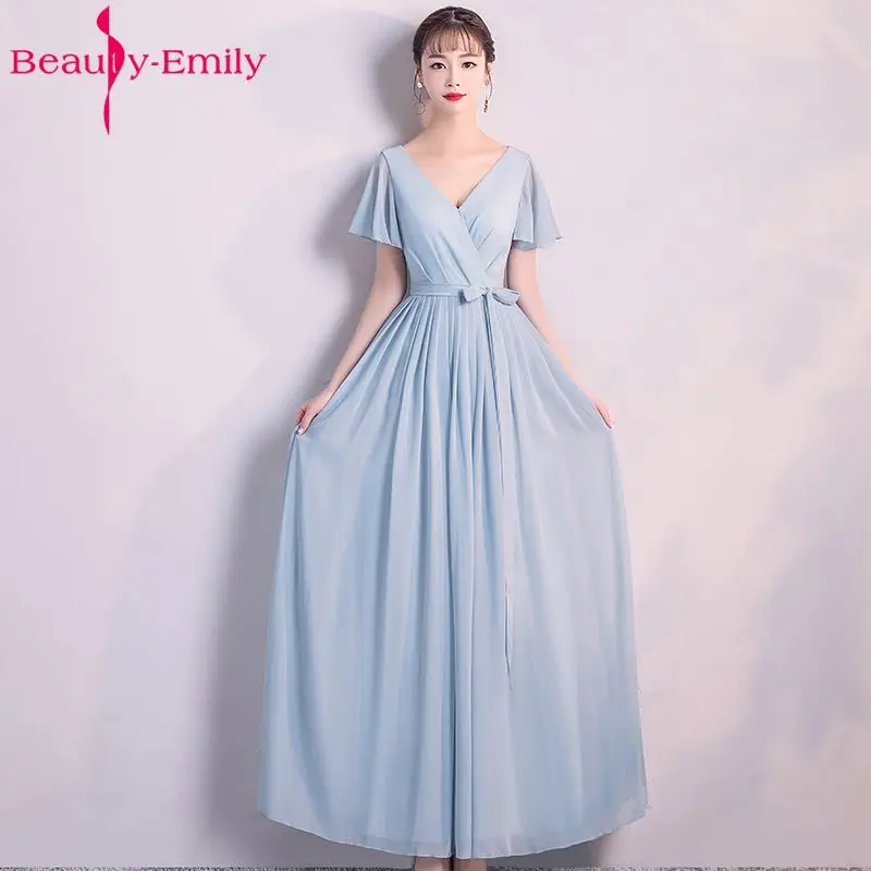 Beauty Emily шифоновое серое синее платье для невесты 2018 ТРАПЕЦИЕВИДНОЕ ПЛАТЬЕ