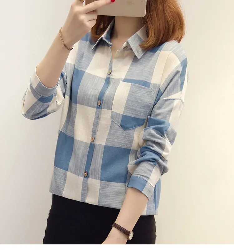 2019 New Womens Tops And Blouses Women Autumn Plaid Shirts Ladies Casual Long Sleeve Blusas Mujer Invierno Women Chemisier Femme (7)