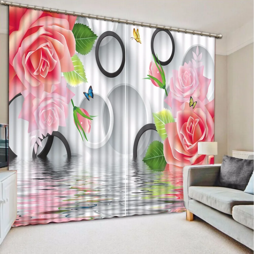 

3D Curtain Custom any size Curtain Living Room Butterfly Flower Water Round Curtains Design Blackout Shade Window Curtains