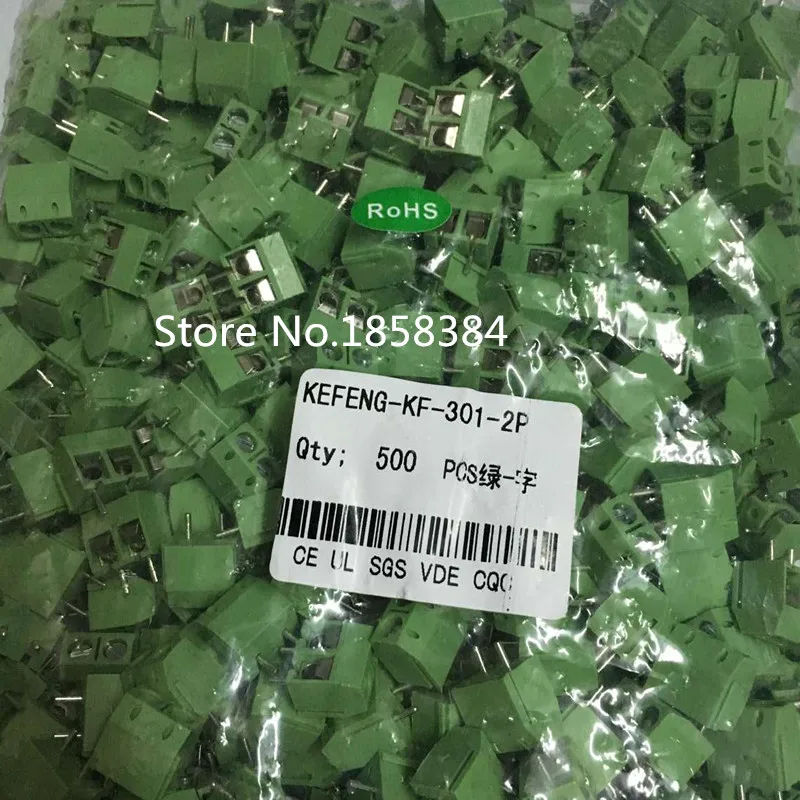 

20PCS/LOT KF301-2P KF301-5.0-2P KF301 Screw 2Pin 5.0mm Straight Pin PCB Screw Block green