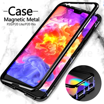 

10pcs Magnet Adsorption Tempered Glass Back Metal Case For Huawei P30 P20 Mate 20 Pro Lite 20X Nova 4 3i Y9 Y6 Pro 2019 Cover