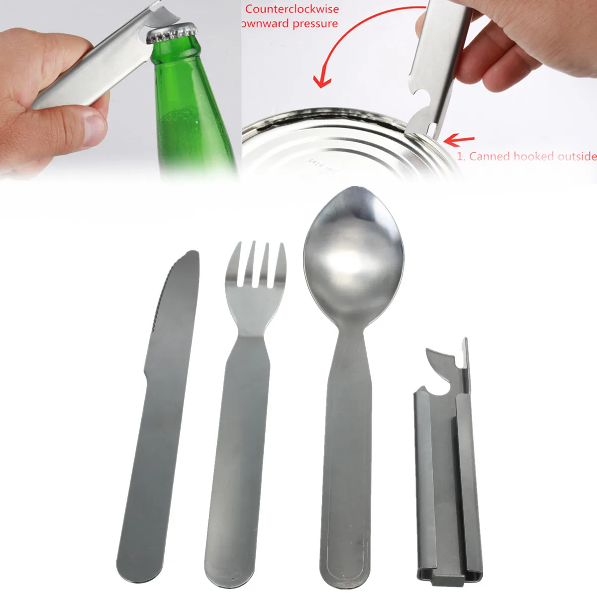 Stainless Steel Outdoor Cutlery Set Silver Portable Convenient Camping Picnic