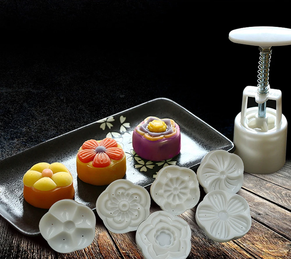 BETOHE 50 г 3D Роза цветы Mooncake форма 1 баррель + 6 штампов набор ручного давления помадка