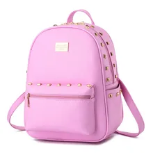 2016 mode Frauen Wasserdichte PU Leder Niet Rucksack Mädchen Schultaschen frauen Rucksäcke für Teenager Mädchen Schwarz Taschen BB13