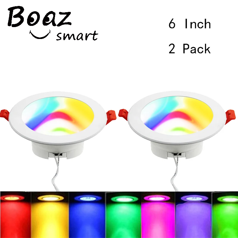 

BOAZ WiFi Smart LED Downlight 6 inch 10W RGB Multicolored Dimmable bulb Voice Control Alexa Google Home APP Remote Control 2pack