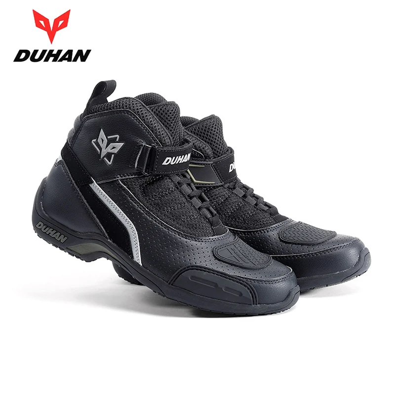 DUHAN/Мужские дышащие ботинки в байкерском стиле; кожаная обувь для мотокросса; ботинки для гонок по бездорожью; байкерские ботинки для езды на мотоцикле - Цвет: Черный