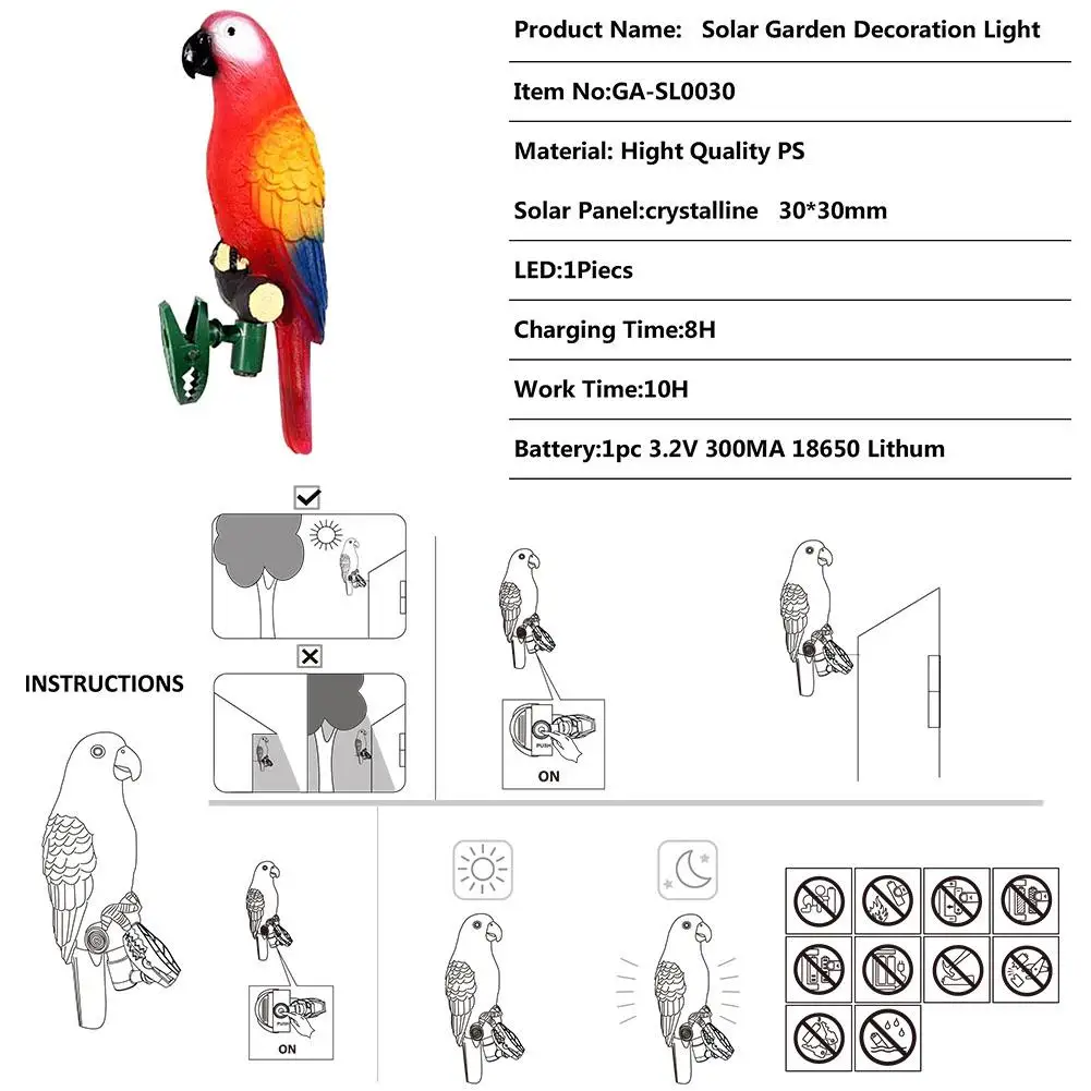 SOL светодиодный 4 шт. на солнечных батареях Милый Попугай Птица светодиодный светильник с гибким зажимом использовать для двора наружного украшения