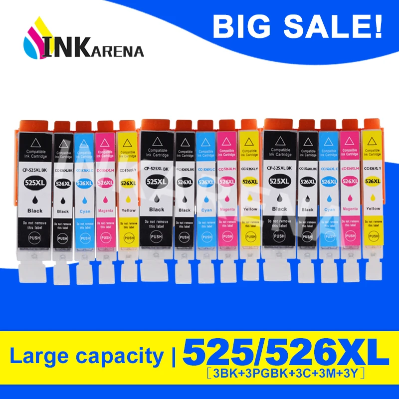 Комплект из 3 предметов PGI 525 CLI 526 Совместимый картридж для Canon PIXMA MG6150 MG6250 MG8150 MG8250 MX885 полноцветная печать Принтера Картриджи