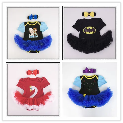 

&E-babe&Wholesale Baby Girls Rompers Dress With Headband 2pc set Infant Cotton Summer Short Sleeve Cartoon Jumpsuits 626