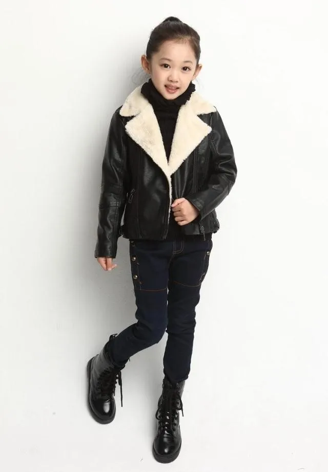 Модная детская кожаная куртка на молнии для девочек; детская верхняя одежда из плотного меха с отложным воротником; зимнее пальто для мальчиков; manteau enfant; TZ15