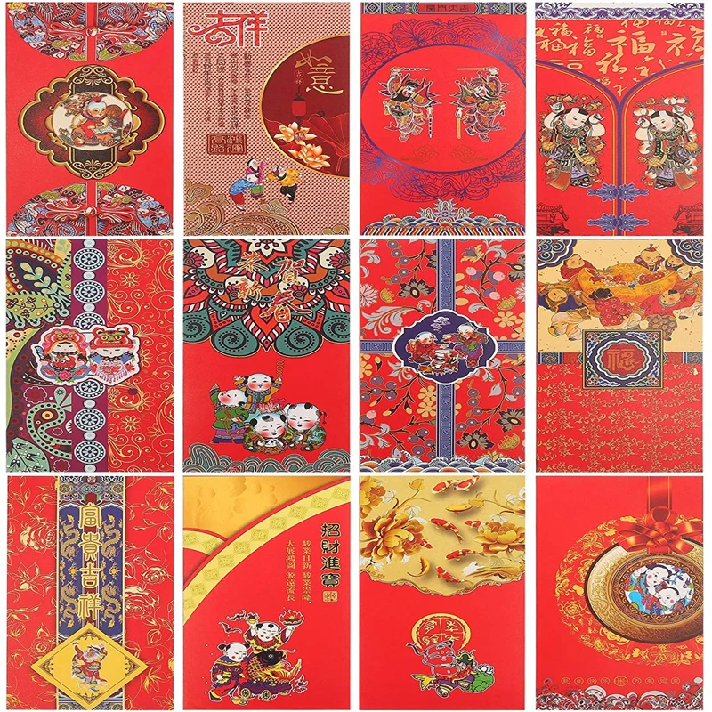 12 шт./компл. красные конверты китайский новогодний красный конверты свинья Hongbao новогодний красный пакет красный карман конверт Весенний фестиваль