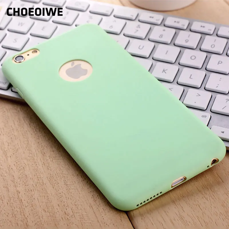 Kopen CHOEOIWE i6 6 S Ultra Dunne Zachte Siliconen Case voor iPhone 6 6 s Plus 6 sPlus Leuke Snoep Mint Roze Kleur Terug Gevallen Cover Shell