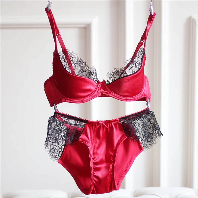 2017 New Lingerie Underwear Bras Lace Cups Thin Set Ajusted Pink Black Red Brassiere Panties For Elegant Women 2017 New Lingerie Underwear Bras Lace Cups Thin Set Ajusted Pink Black Red Brassiere Panties For Elegant Women